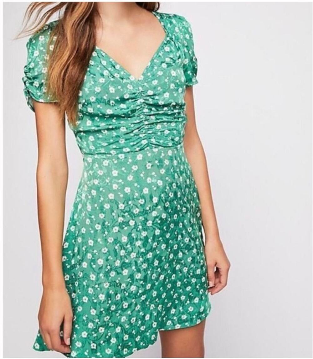 Free People green floral jacquard dress size 8